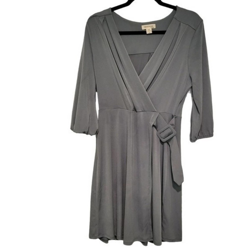 Nwot Sage Green Faux Wrap Midi Dress With Buckle Tie Detail Retro Vintage US Lg